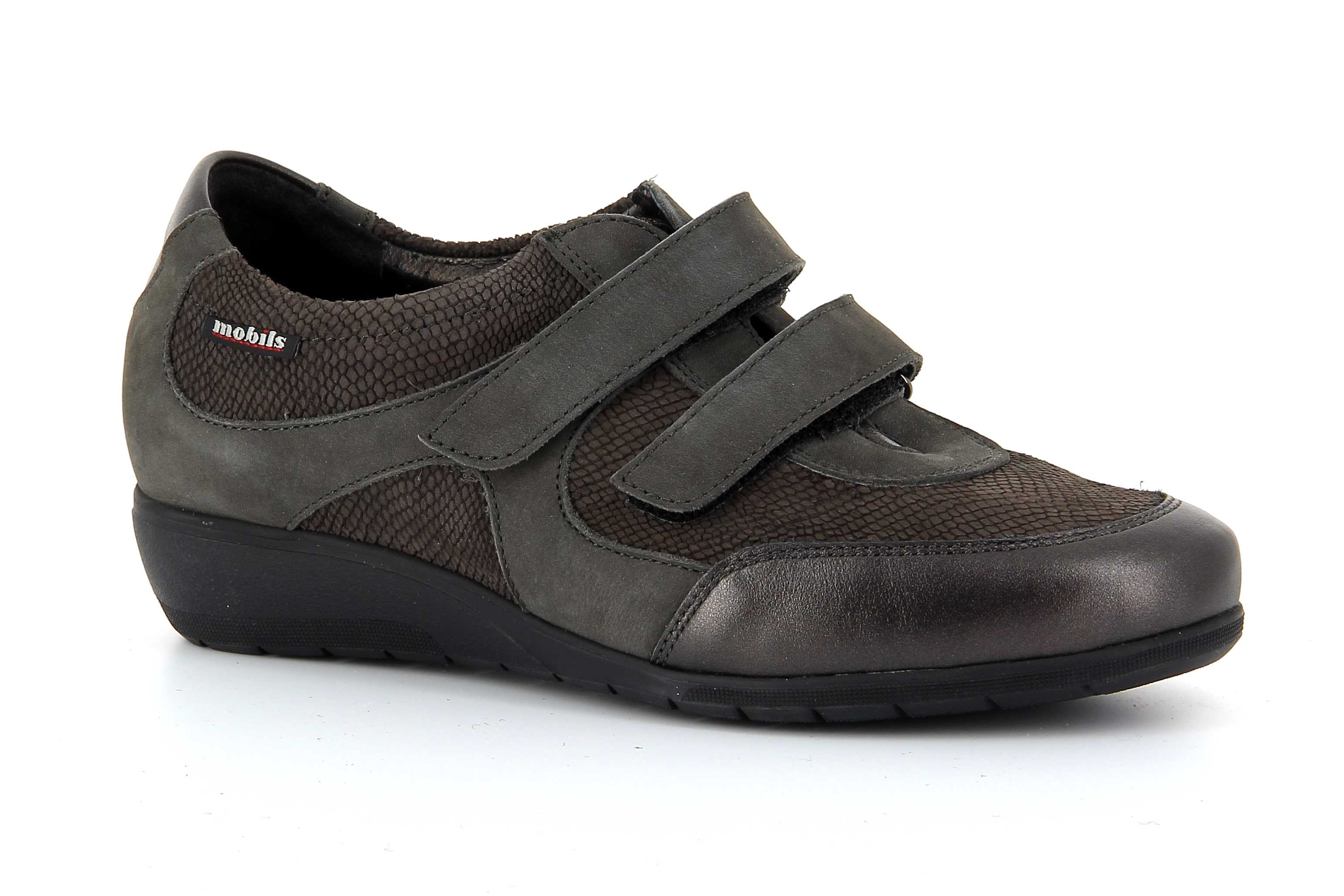 Mobils Ergonomic Mephisto velcros femme - modèle JENNA Bi-Matière Gris - Chaussures confortables